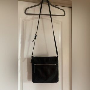 Sold****Halogen Black Pebbled Leather Adjustable Strap Zipper Front